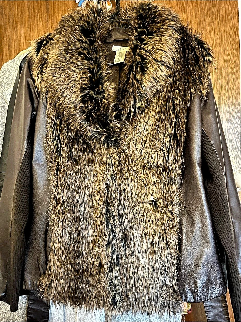 Cache Brown & Black Fur Collar Leather Jacket